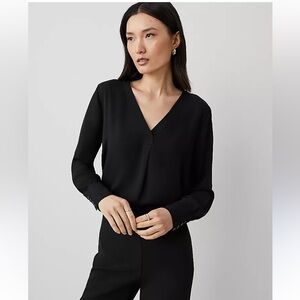 Ann Taylor Factory Pleat Front Long Sleeve Blouse